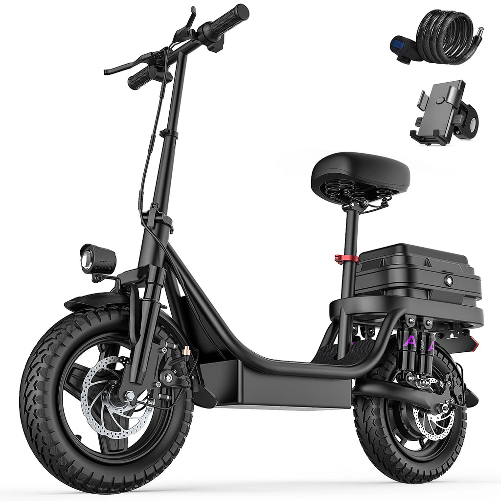 UPlee GQ8 Folding Electric Bike, 500W Motor, 14-inch Fat Tires – 48v 13AH Black
