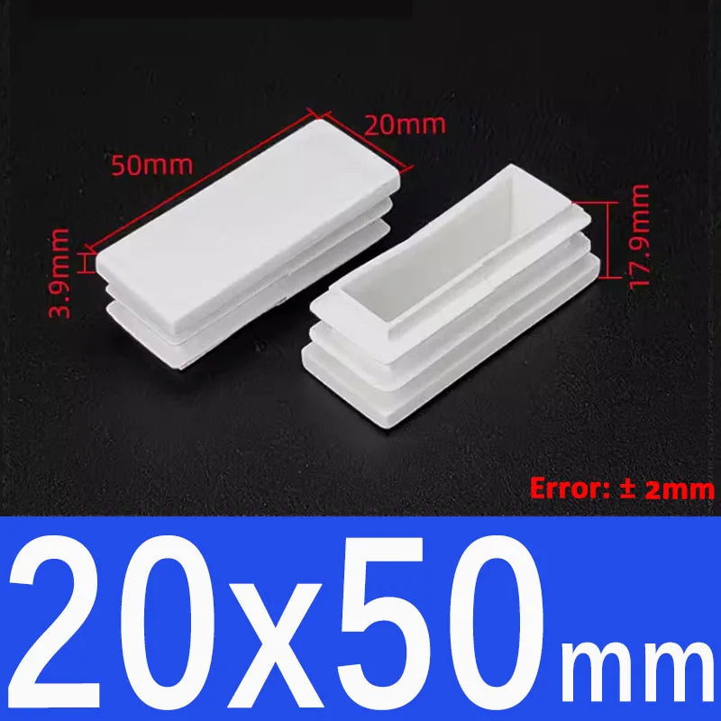 White Plastic Square/Rectangle Furniture Tube Plug End Cap – 20x50mm