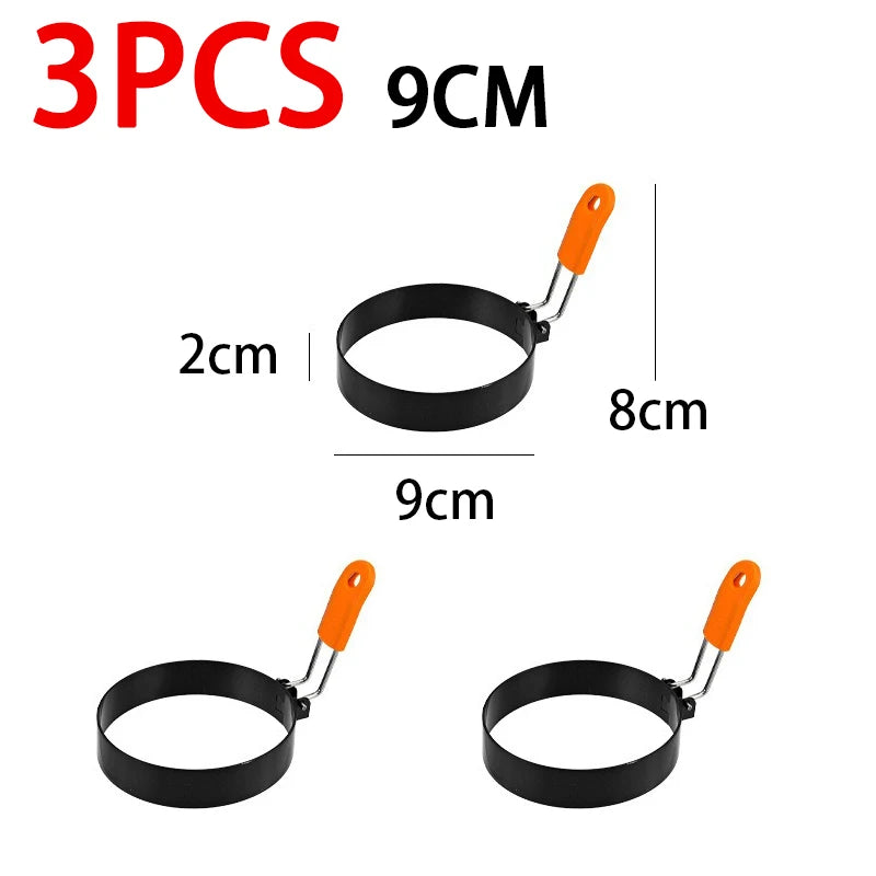 Stainless Steel Fried Egg Ring with Heat-Resistant Foldable Handle – 3pcs-9cm