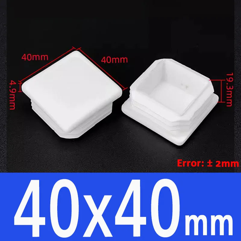 White Plastic Square/Rectangle Furniture Tube Plug End Cap – 40x40mm