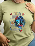 Women's 100% Cotton Crew Neck T-Shirt with Graphic Print – Khaki