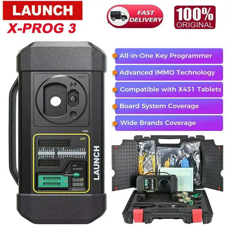 Car key programmer and immobilizer tool with accessories in a carrying case