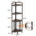 Technical dimension diagram of a 4-tier corner shelf with a wine rack base.