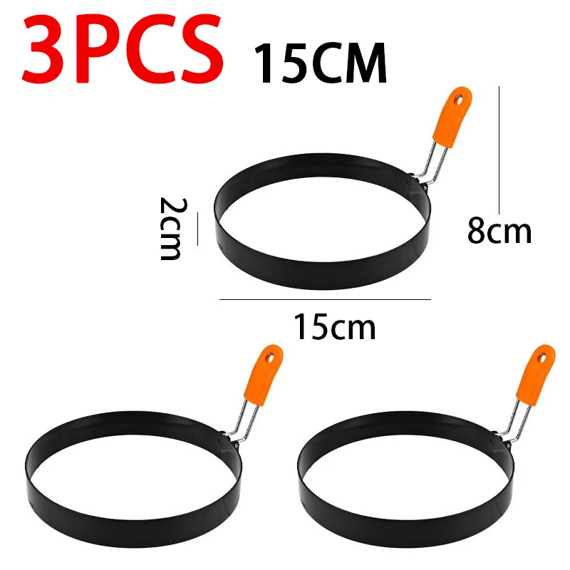 Stainless Steel Fried Egg Ring with Heat-Resistant Foldable Handle – 3pcs-15cm