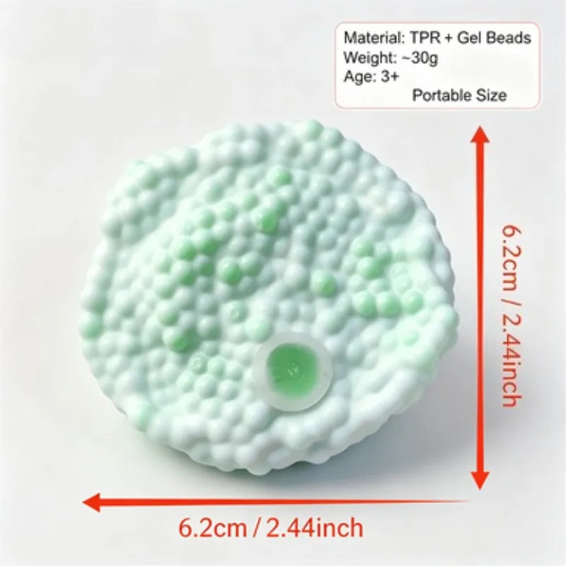 Size measurement of a light green squishy bead ball