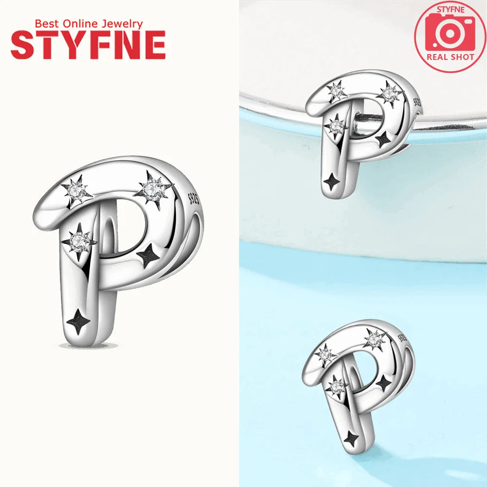 925 Silver Letter Charm with Zircon for Bracelet Jewelry Making – GYC1957-P
