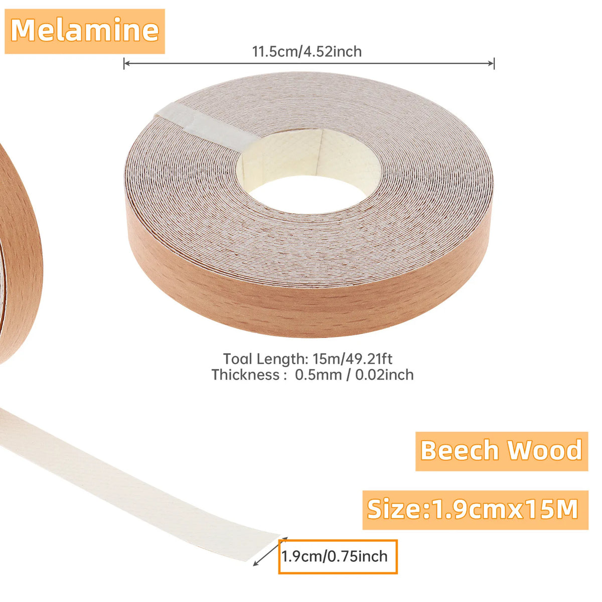 15m Wood Edge Banding Tape, 19mm Width, Hot Melt Adhesive for Furniture – Melamine Beech Wood