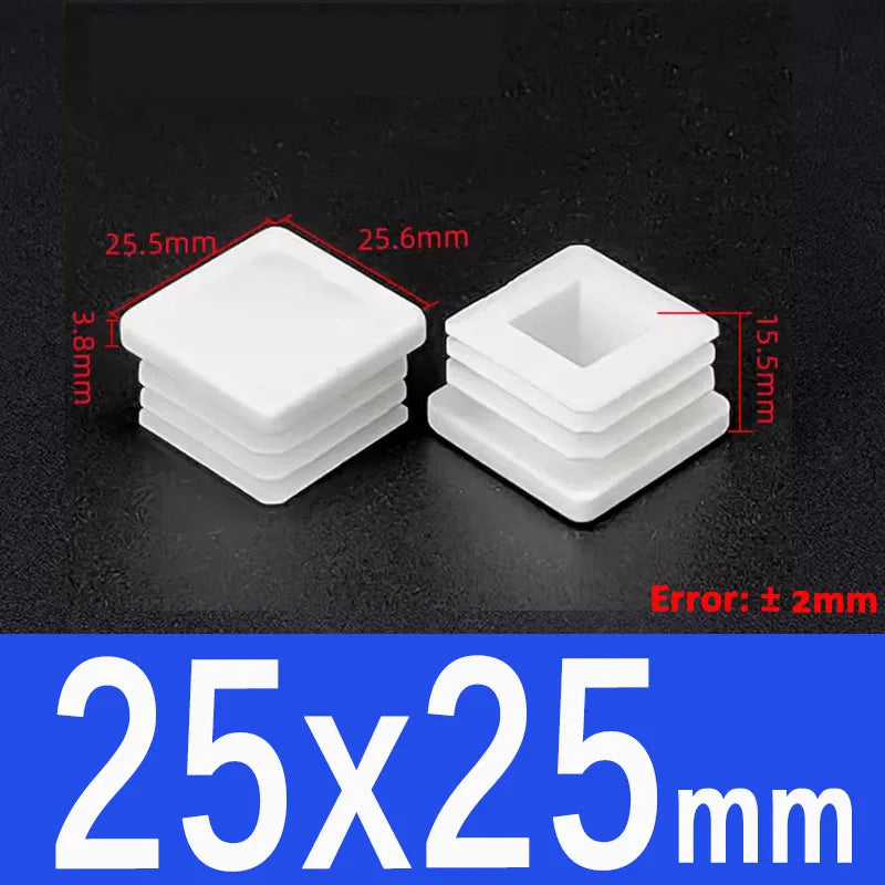 White Plastic Square/Rectangle Furniture Tube Plug End Cap – 25x25mm