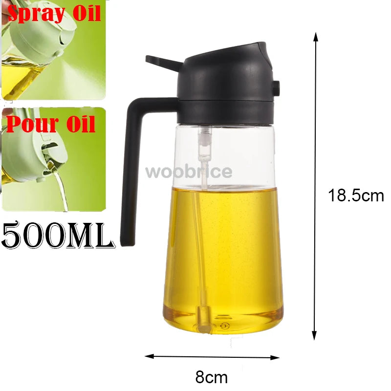 2-in-1 Kitchen Oil Spray Dispenser, 500ml Refillable Spray and Pour Bottle – 2use black 500ml