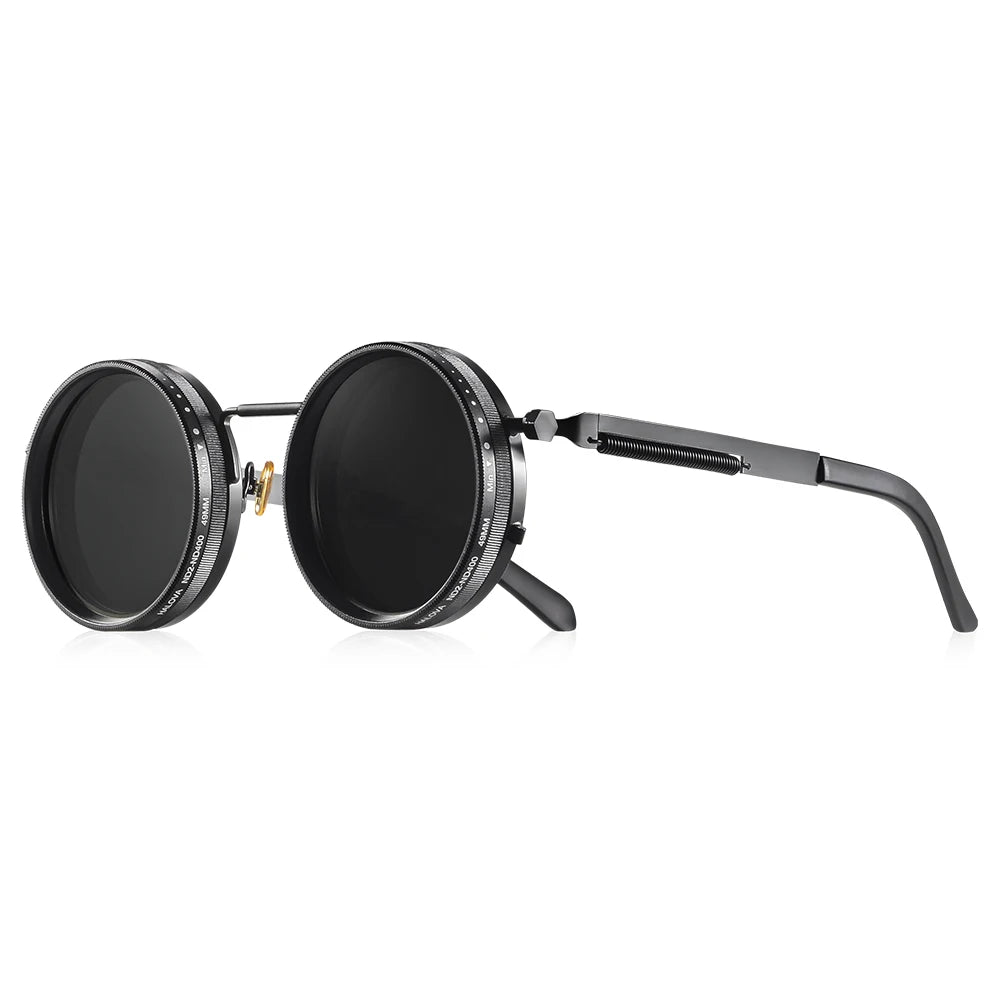 Round Adjustable ND Dimming Sunglasses with UV400 Protection – Black
