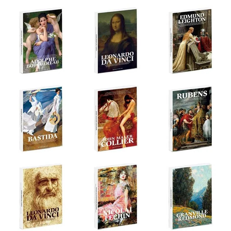 A set of art postcards featuring famous classical oil paintings by various artists.