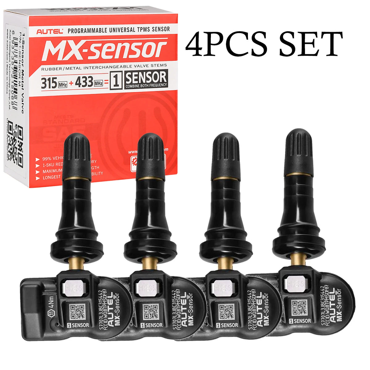 Autel 2-in-1 MX-Sensor 315MHz/433MHz Programmable TPMS Sensor – 4pcs Rubber Valve