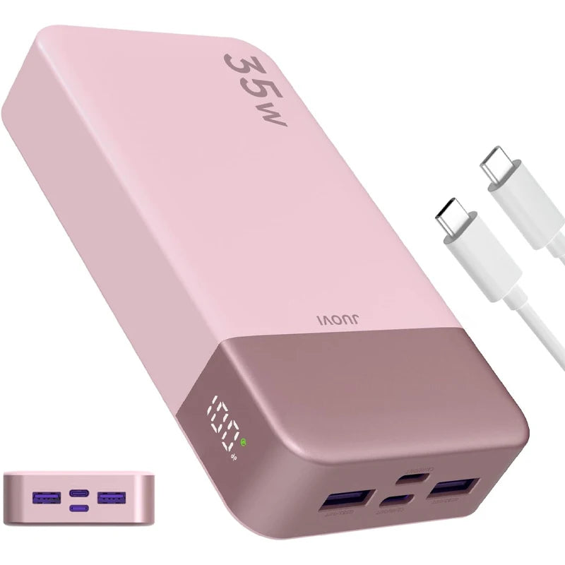Juovi 20,000 mAh 35W Portable Power Bank with 4 Charging Ports – Pink