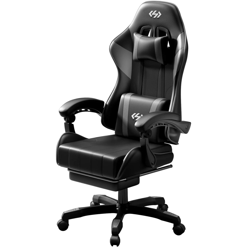 Ergonomic Gaming Chair with Footrest, Adjustable Recline and Lumbar Support – Black Grey Chair