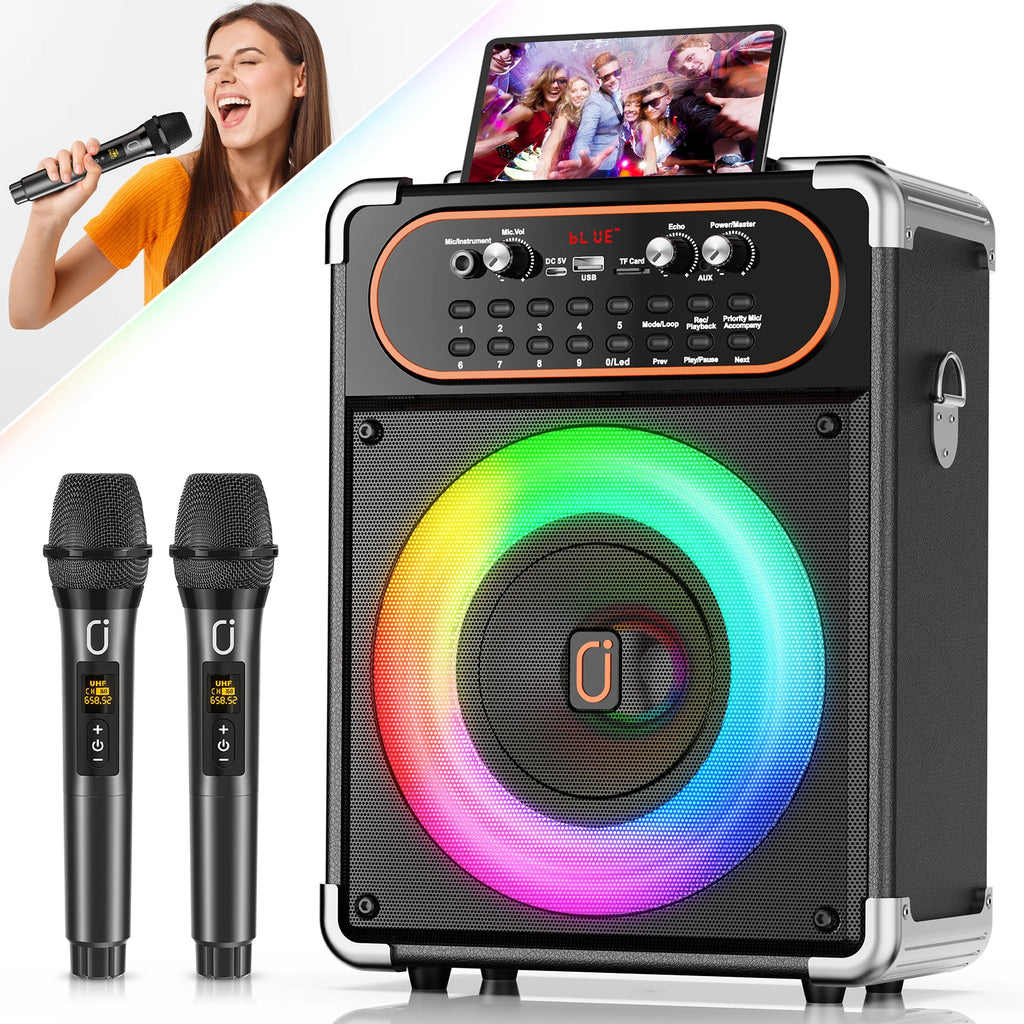 S68 Kara Ok with 2 Microphones, Portable Bluetooth 5.3 Kara Ok Speaker,Echo Adjustment, Supports Tv through Auxiliary – S68