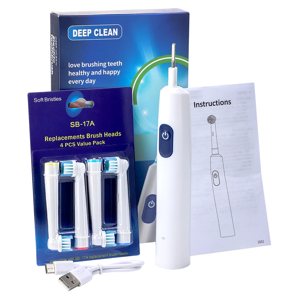 Rechargeable Rotating Electric Toothbrush with 4 Heads and 5 Modes – White