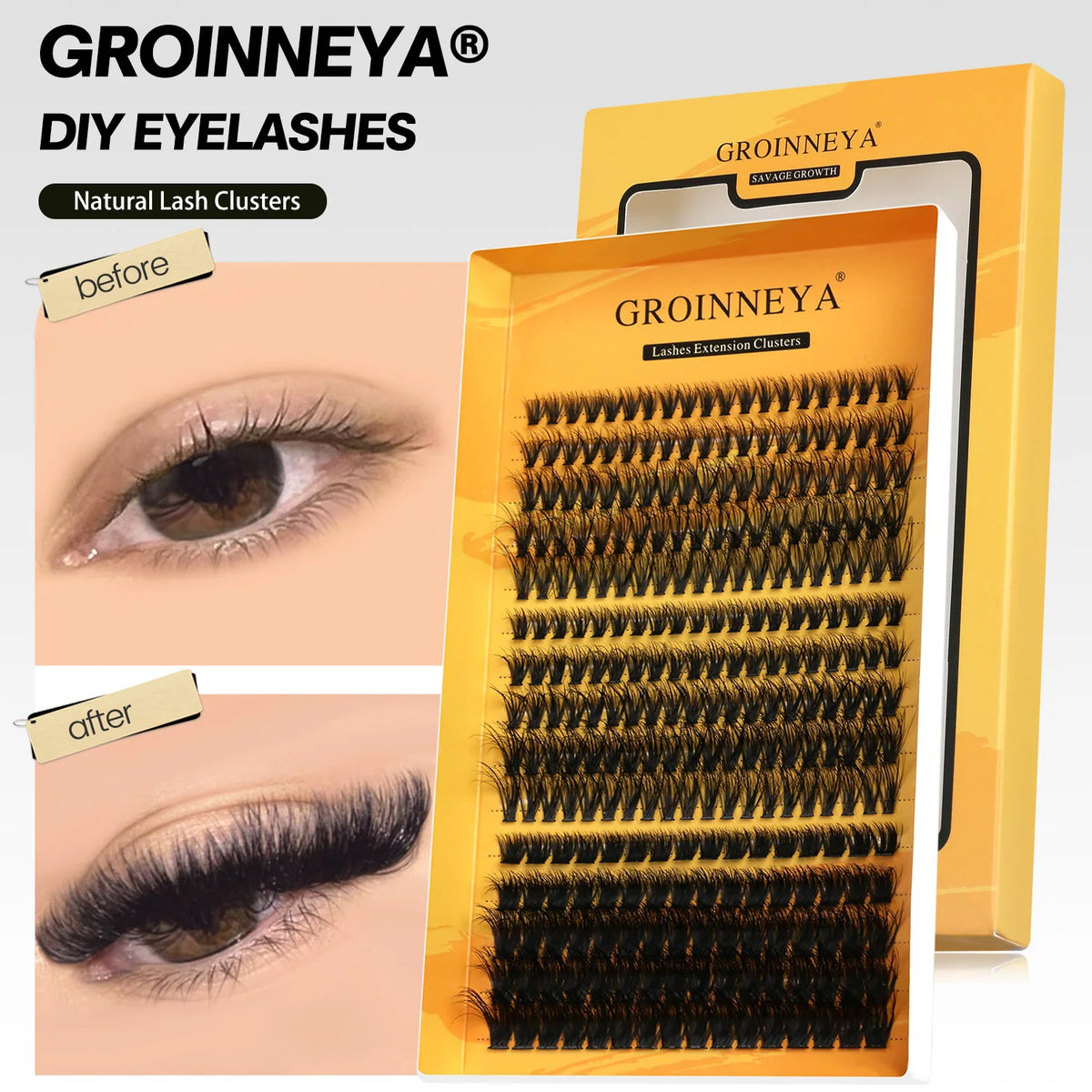 Groinneya DIY Cluster Eyelash Extensions, C Curl Synthetic Faux Mink – YK08