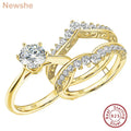 Gold plated sterling silver bridal ring set with round cut cubic zirconia stones
