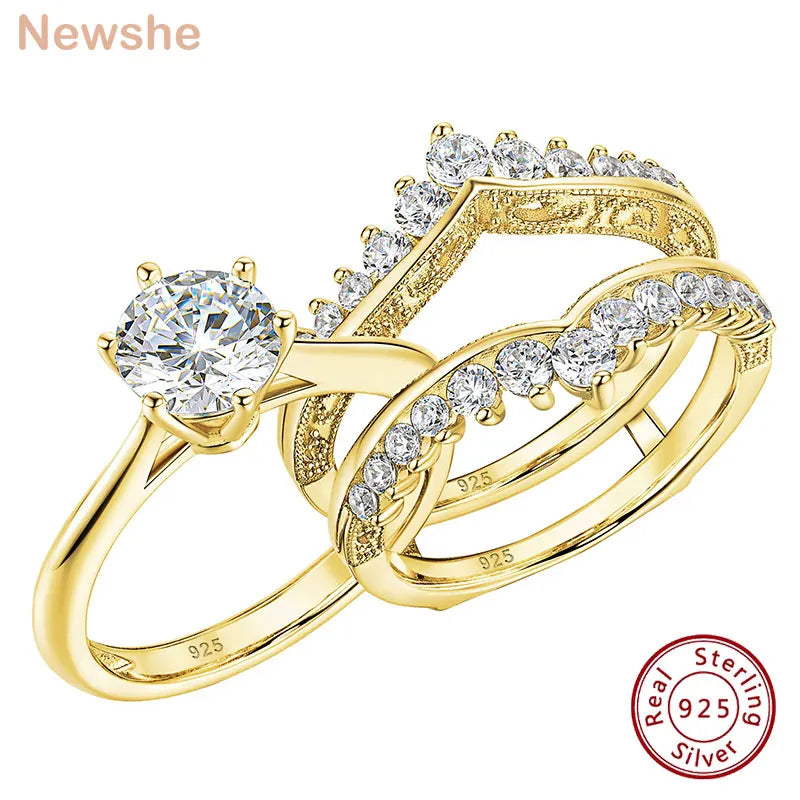 Gold plated sterling silver bridal ring set with round cut cubic zirconia stones