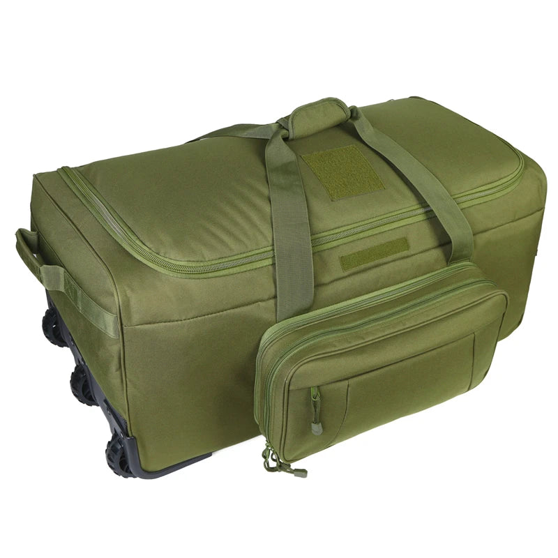 124L Large Tactical Rolling Duffel Bag with Three-Wheel System – Green