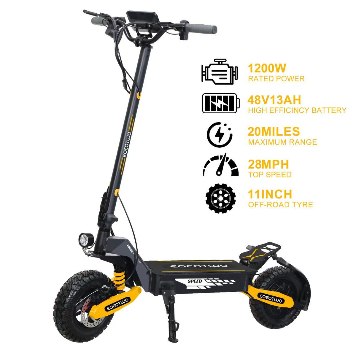 Eoeotwo GT06 Electric Scooter, 1200W, 30 MPH, 11-inch Off-Road Tires – yellow-48V13AH