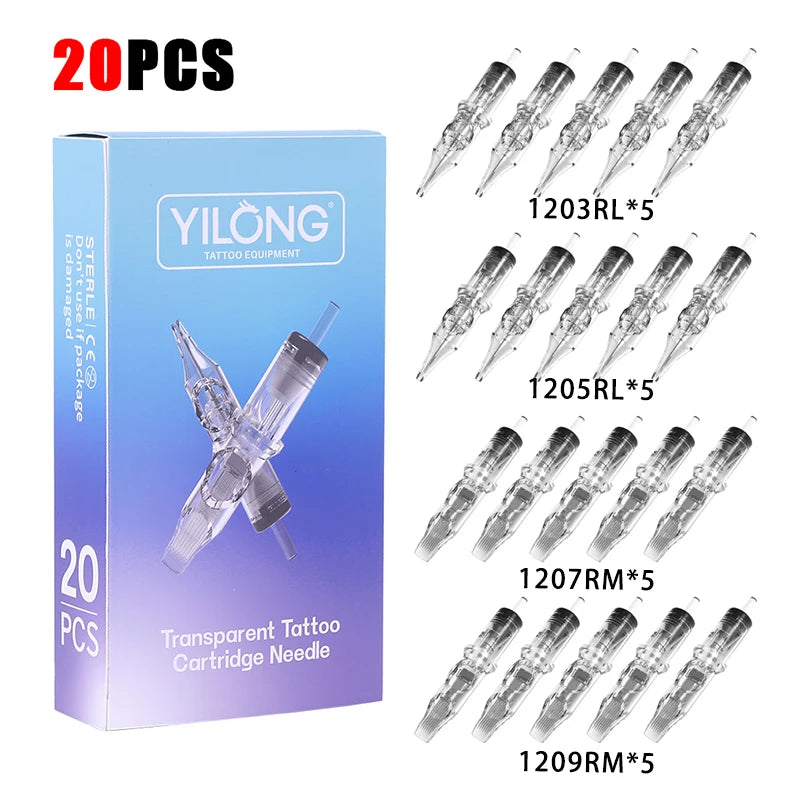 Yilong Mixed Tattoo Needle Cartridges with Membrane, 50 or 20 Pieces – 20pcs