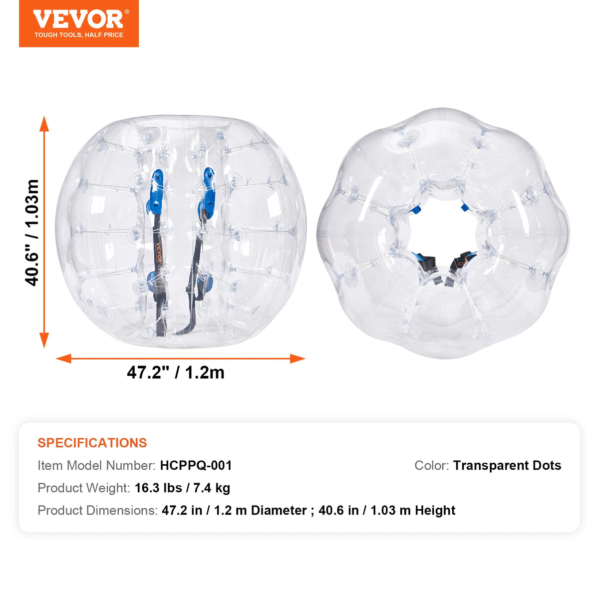 4FT Inflatable Bumper Ball, 0.8mm PVC Bubble Soccer Ball for Teens & Adults – transparent 1pcs
