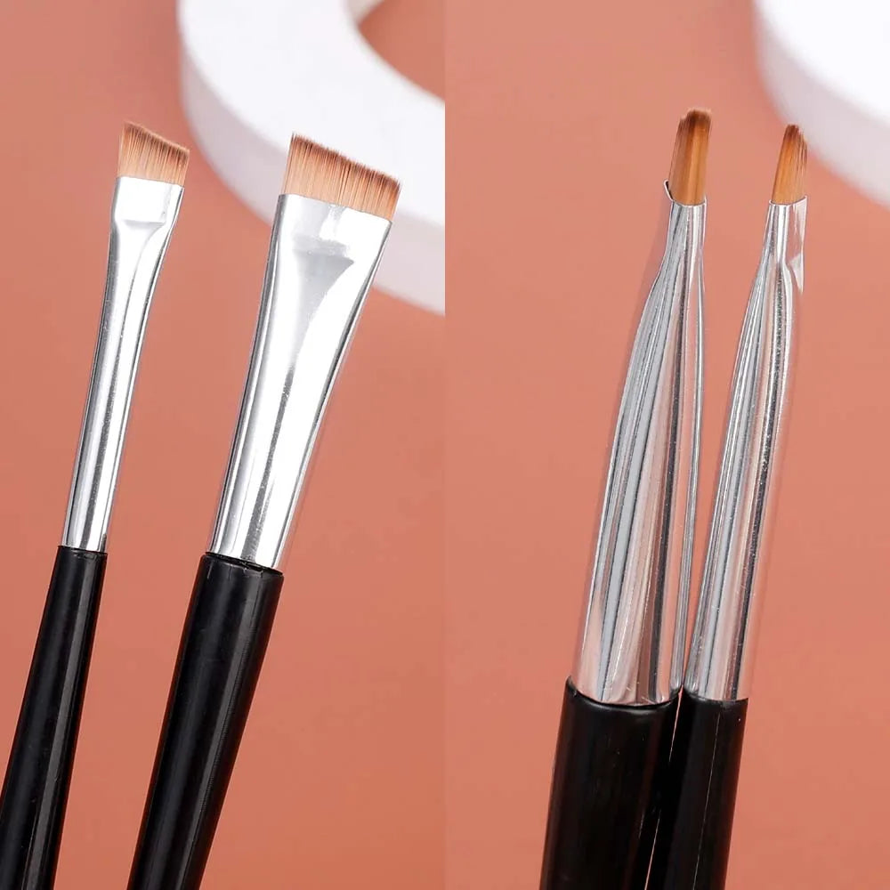 Close-up view of double-ended angled makeup brush tips