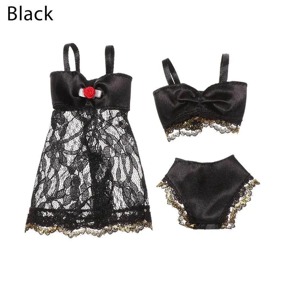 Lace Bra and Briefs Set for 25-30cm 1/6 Scale Dolls – style2-black