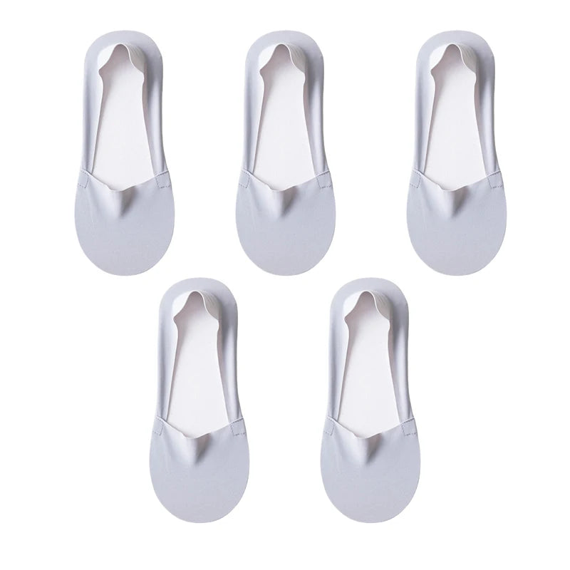 5-Pair Women's Cotton No-Show Invisible Socks with Silicone Grip – 5pairs-grey