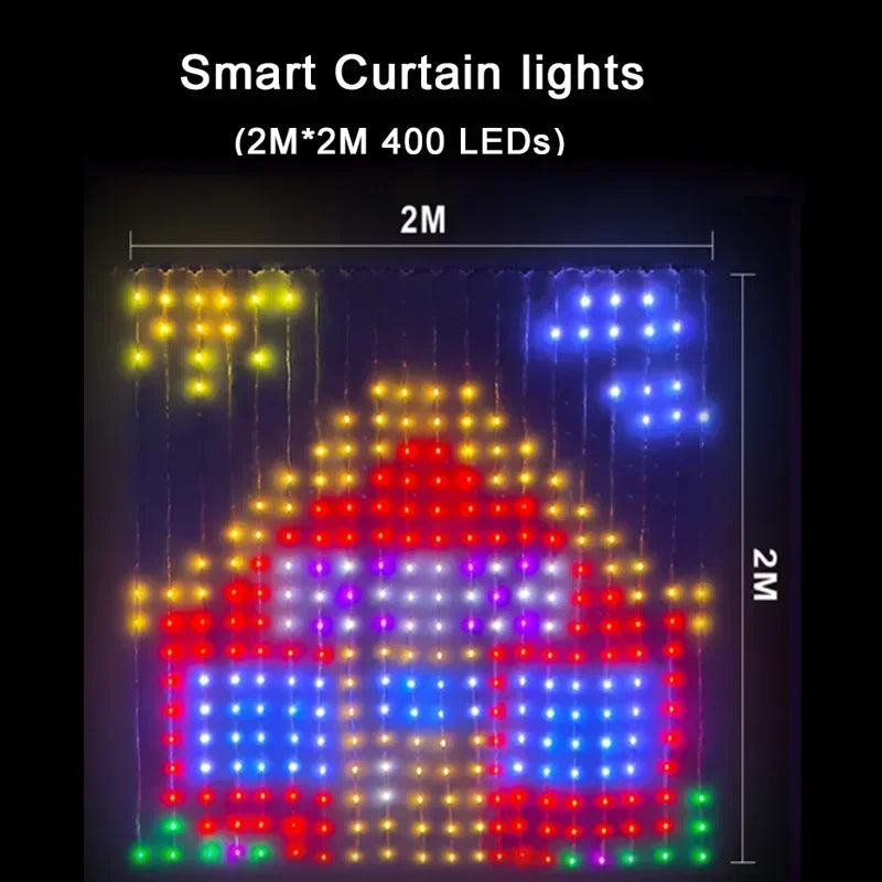 Smart LED Curtain Lights, 400 LEDs, DIY Patterns, APP Control – 2M