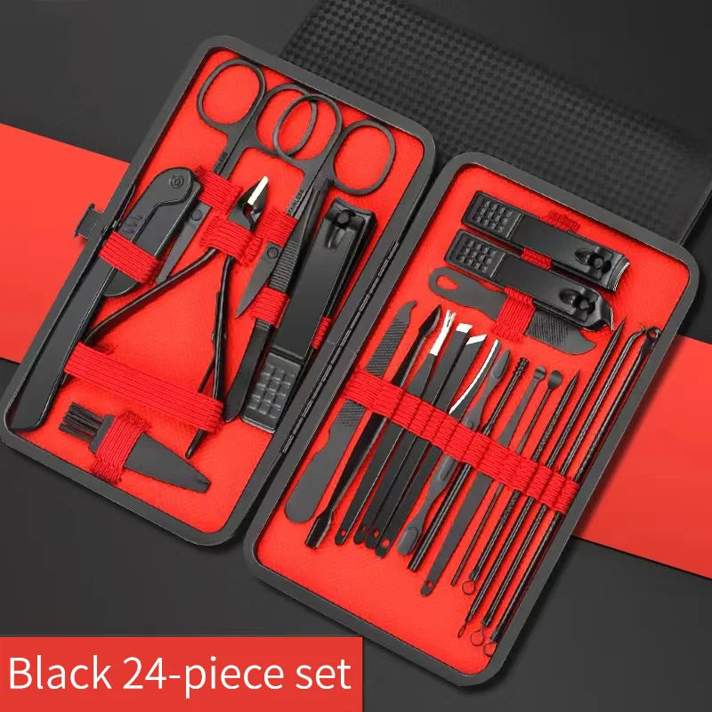 Nail Clipper Set with Carbon and Stainless Steel Manicure Tools – Black 24-piece set