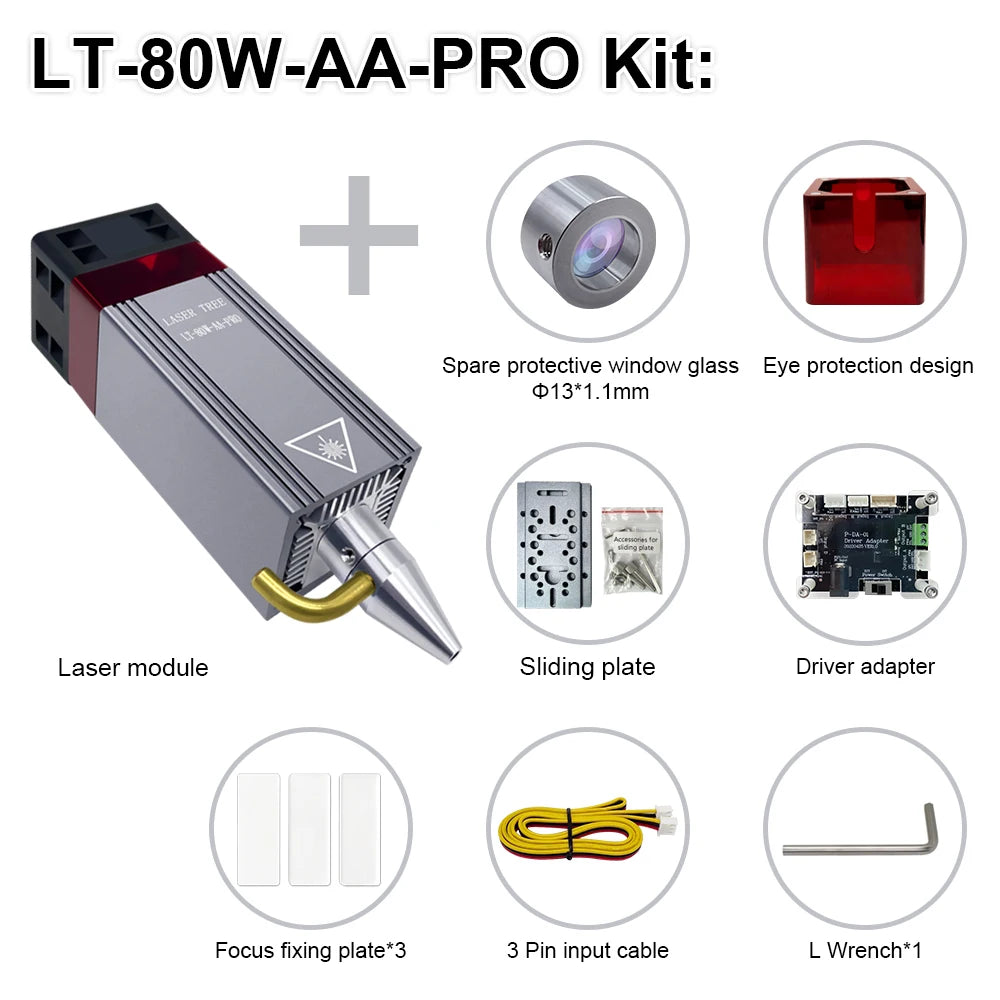 Laser Tree Laser Module 20W-60W Air Assist Cutting Head for Engravers – 10W-AA-PRO-KIT-24V