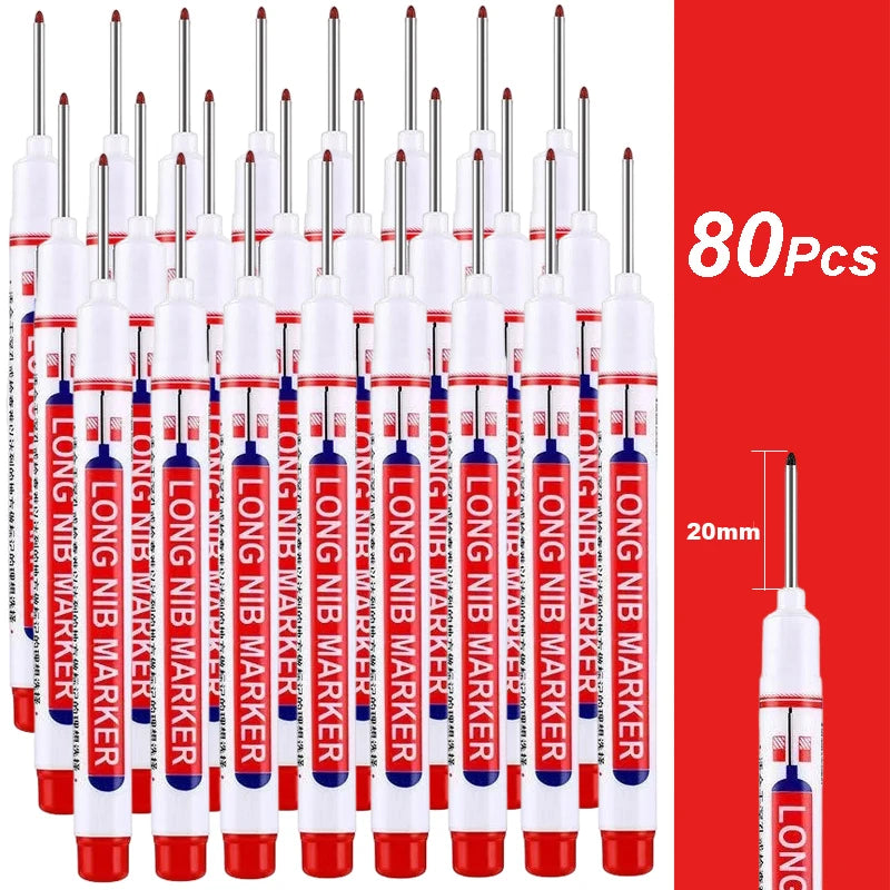 2cm Long Head Waterproof Deep Hole Marker Pens for Woodworking – Red 80Pcs