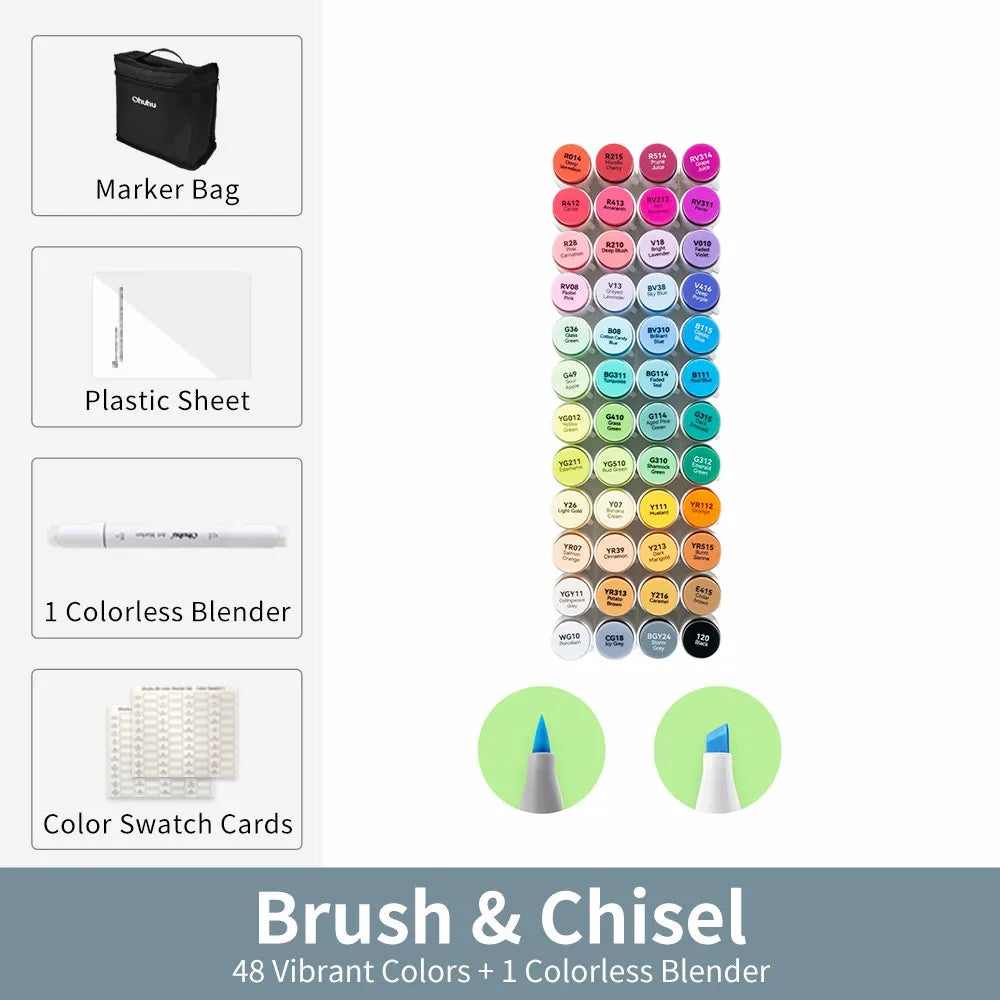 Ohuhu Honolulu Dual-Tip Alcohol Art Marker Set with Carrying Case – 48 Colors