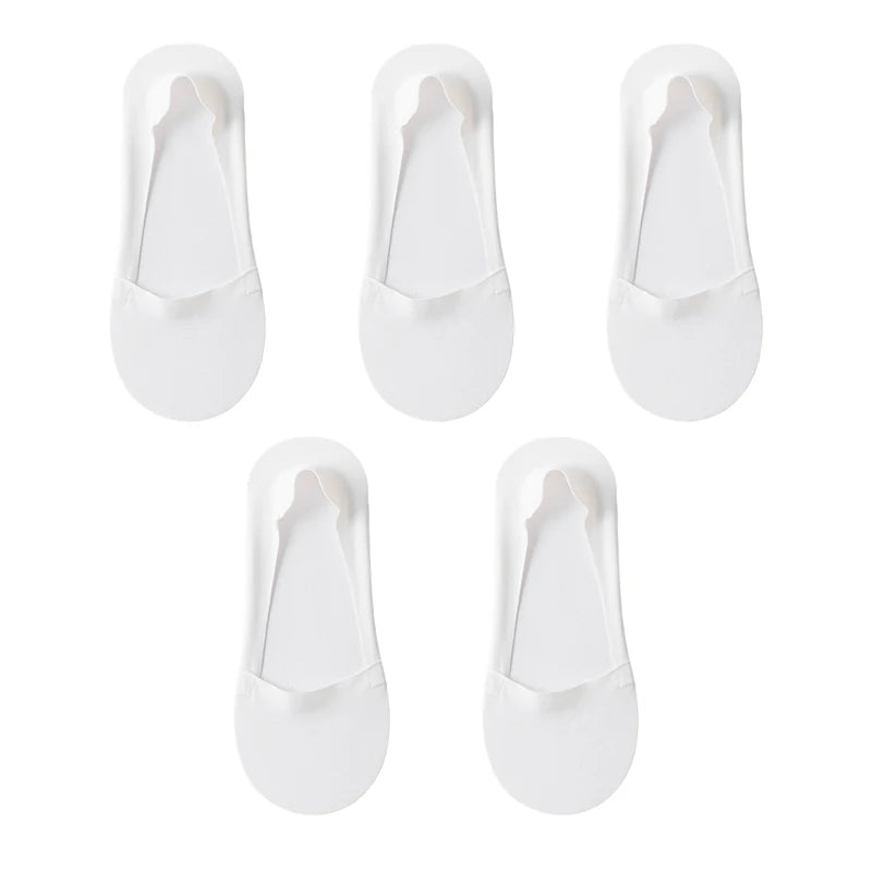 5-Pair Women's Cotton No-Show Invisible Socks with Silicone Grip – 5pairs-white
