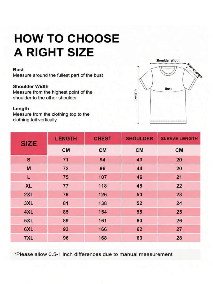 Sizing chart for t-shirts with measurement instructions