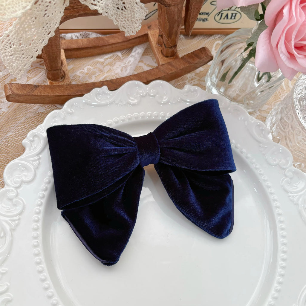 Velvet Bowknot Hairpin 14 x 11 cm Barrette for Women – Navy Blue