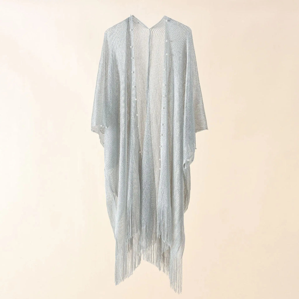 Transparent Chiffon Beach Cardigan with Pearl Buckle - One Size – E