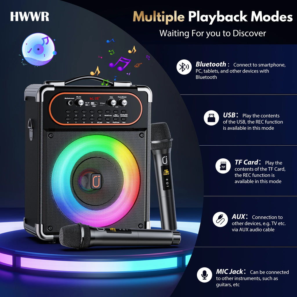 S68 Kara Ok with 2 Microphones, Portable Bluetooth 5.3 Kara Ok Speaker,Echo Adjustment, Supports Tv through Auxiliary – view 6