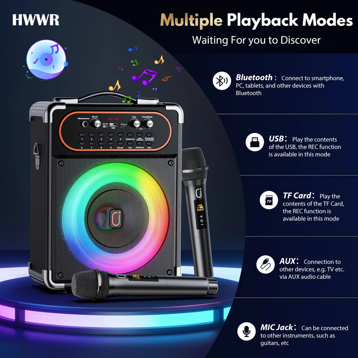 S68 Kara Ok with 2 Microphones, Portable Bluetooth 5.3 Kara Ok Speaker,Echo Adjustment, Supports Tv through Auxiliary – view 6