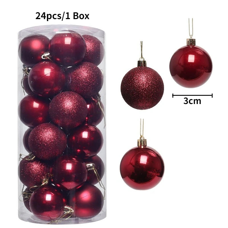 Christmas Tree Ornament Ball Set, 3cm Hanging Decorations (24/36 Pack) – 24pcs Deep red