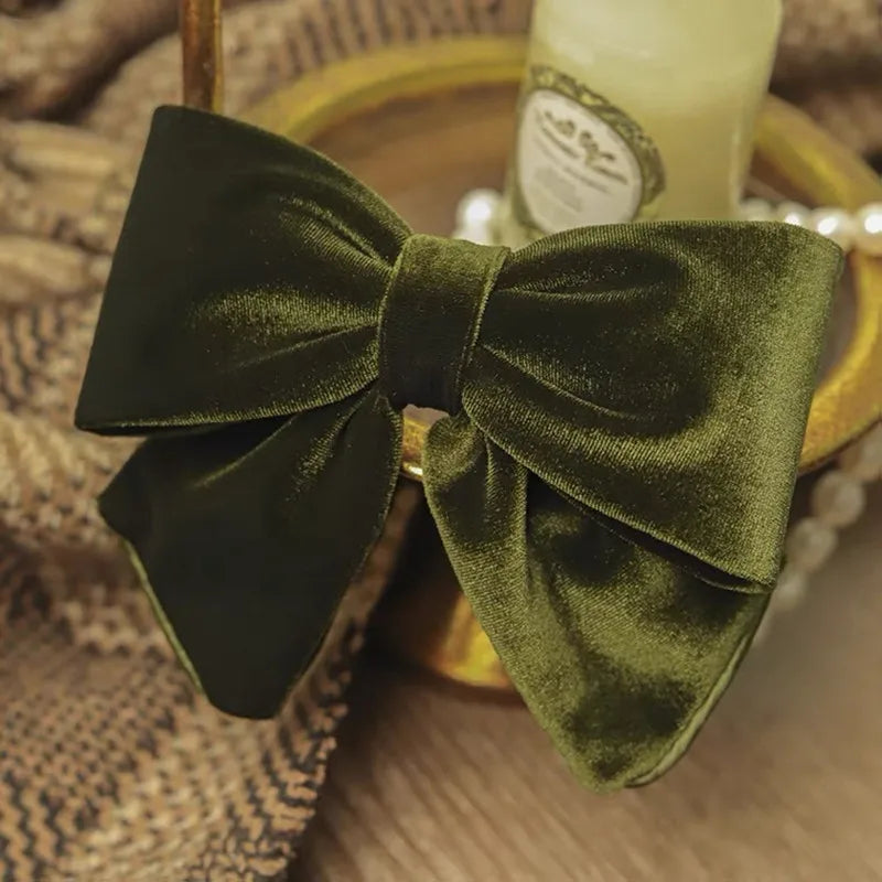 Olive green velvet bow hair clip