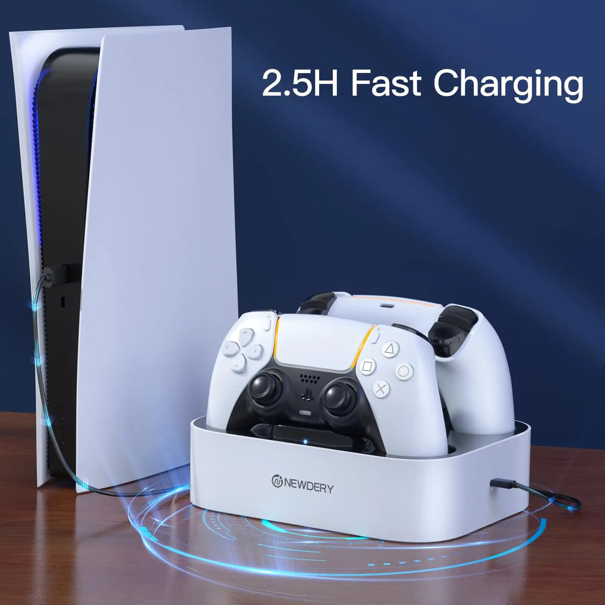 Charging dock for game controllers connected to a console