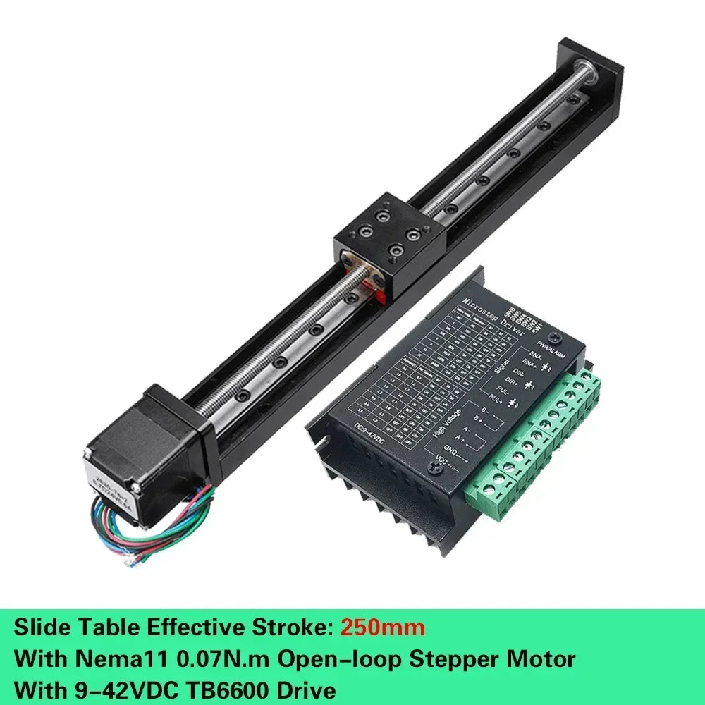 T06 Electric Linear Sliding Table with Nema 11 Stepper Motor, 50-300mm Stroke – 250mm Stroke Driver