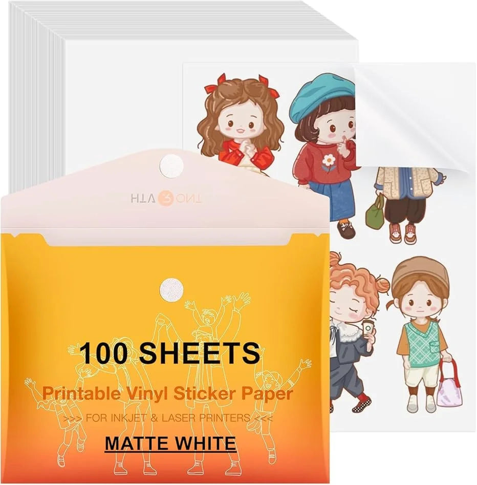 Htvront Printable Vinyl Sticker Paper, 100 Sheets Matte or Glossy White – 100Pcs Matte White