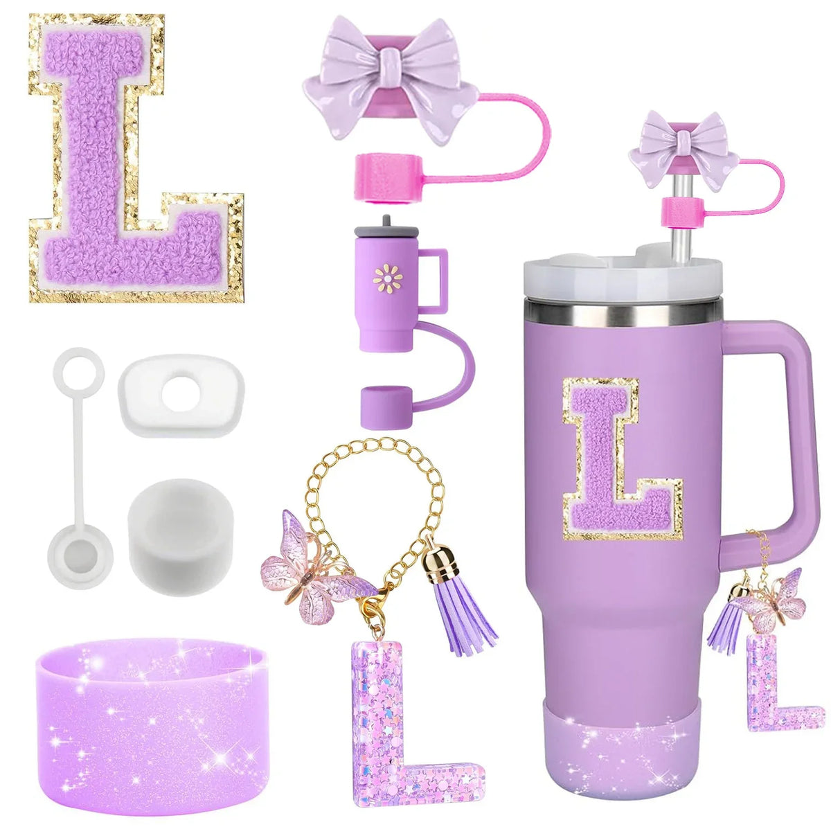 8-Piece Purple Silicone Accessory Set for 30oz and 40oz Tumblers – L-Purple-8pcs