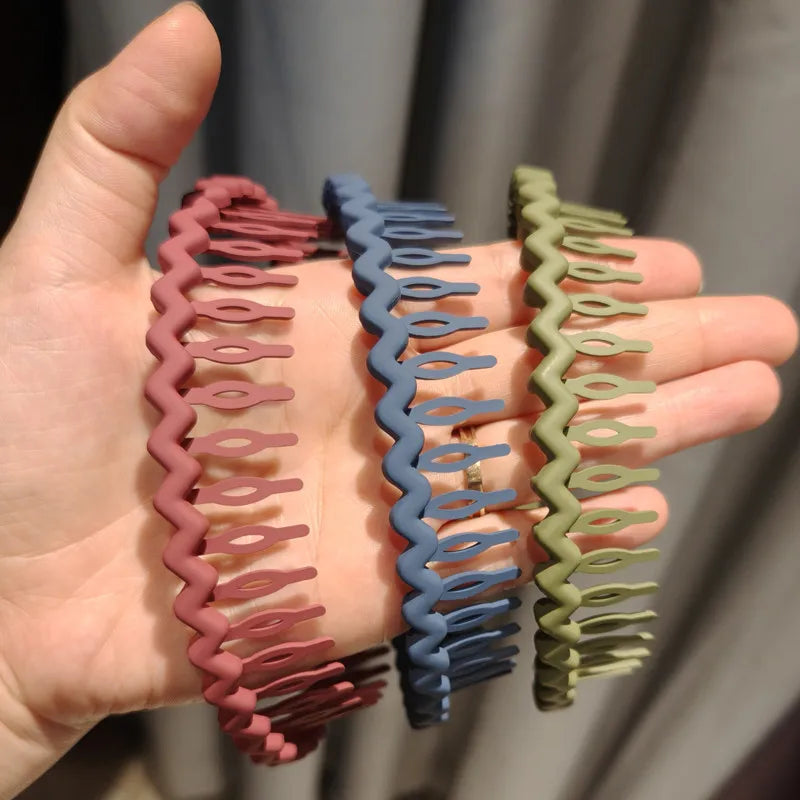3Pcs Solid Color Wave Hairbands with Non-Slip Teeth – Blue Green