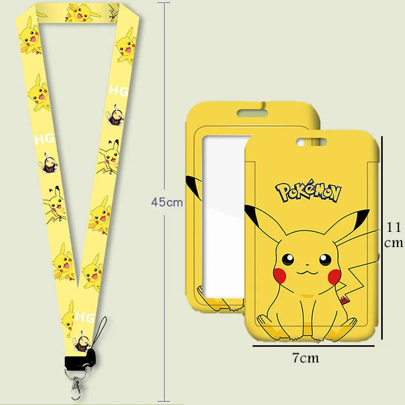 Yellow vertical ID card holder with lanyard and dimensions shown