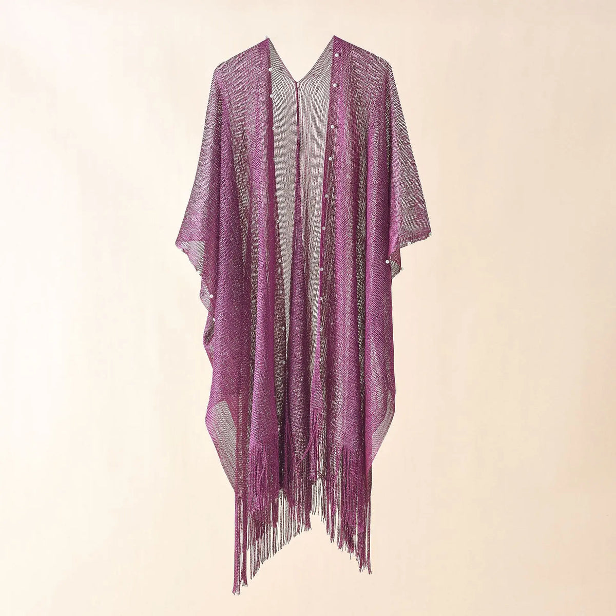 Transparent Chiffon Beach Cardigan with Pearl Buckle - One Size – C